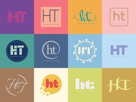 HT logo template. Letter h and t logotype. Set different classic serif lettering and modern bold text with design elements. Initial font typography. vector
