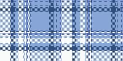 Classic pixelated plaid pattern in soft blues and white. Great for backgrounds, textiles, or retro design projects. Evokes comfort, tradition, and handmade crafts. vector