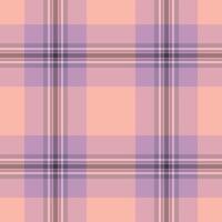 Soft plaid pattern in peach and lavender hues. Classic textile design, suitable for backgrounds, apparel, or creative projects needing a subtle, calming texture. vector