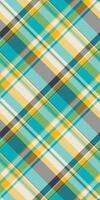 Vibrant diagonal plaid pattern in teal, yellow, and gray. Perfect for textile design, website backgrounds, or fashion illustrations. vector