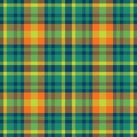 Vibrant teal, lime, and orange plaid pattern. Perfect for textile design, fall fashion, or autumnal themed projects. This cheerful, repeating texture offers a modern take on classic tartan. vector