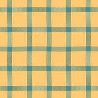 Doodle fabric check , grunge textile plaid pattern. Packing tartan background seamless texture in amber and cyan colors. vector