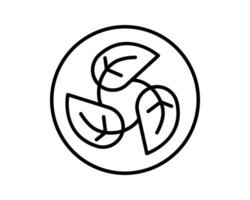 Minimalist line art icon featuring three stylized leaves within a circle. Represents nature, organic concepts, ecology, and sustainability. Perfect for logos, web design, and branding. vector