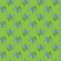 Seamless pattern of stylized leaves on a vibrant green background. Perfect for textile design, wallpaper, or digital projects. Evokes feelings of nature, freshness, and growth. vector