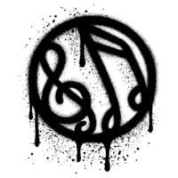 Treble clef icon and spray painted graffiti notes Sprayed separately on a white background inside a circle vector