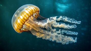 A jellyfish floating in the ocean photo