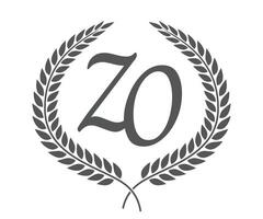 Initial letter Z and O, ZO monogram logo design with laurel wreath. Luxury calligraphy font. vector