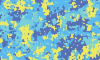 Abstract pixelated camouflage pattern in vibrant blue and yellow hues. Perfect for backgrounds, textiles, digital art, and modern design projects. vector