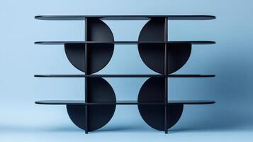Sleek Black Metal Bookshelf with Geometric Design Ideal for Modern Interior Decoration and Space Optimization photo