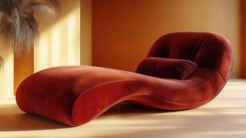 A Luxurious Velvet Chaise in Deep Burgundy Perfect for Adding Elegance and Comfort to Any Living Space or Interior Design Project photo