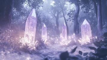 A forest with many crystals in the middle photo