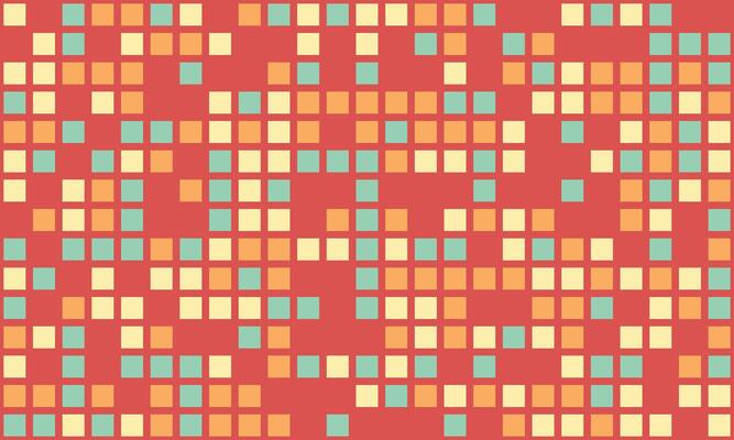 Abstract geometric background featuring a vibrant mosaic of pastel squares on a reddishbrown backdrop.
