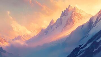 A mountain range with snow covered peaks photo