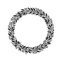 Simple black circle botanical frame on white background vector