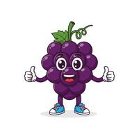 Grape cartoon character with big eyes, arms, and sneakers, smiling on white background vector
