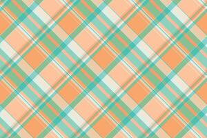 1940s textile check, worn pattern plaid seamless. Tracery background tartan fabric texture in orange and teal colors. vector