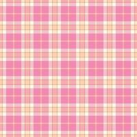 Trendy pattern tartan fabric, thin texture textile check. Bathroom background plaid seamless in pink and light yellow colors. vector