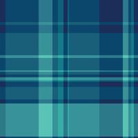 Seventies plaid tartan seamless, lady fabric texture background. Packing textile check pattern in cyan and blue colors. vector