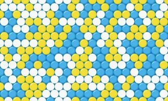 Vibrant abstract pattern of interlocking circles in blue, yellow, and white. Ideal for backgrounds, website designs, textiles, and playful branding. vector
