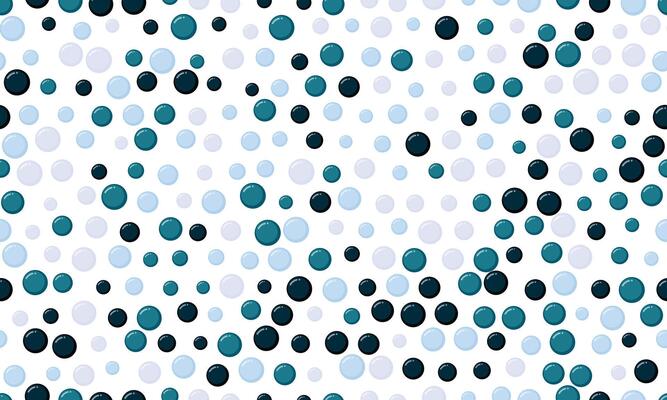 Abstract seamless pattern of teal, dark blue, and light blue circles on white background. Perfect for website backgrounds, textile design, or playful branding.
