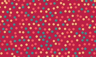 Joyful confettistyle pattern. Vibrant red background with scattered teal, coral, and peach circles. Perfect for celebratory designs, packaging, textiles, or website backgrounds. vector