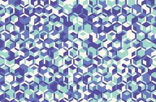 Abstract geometric seamless pattern. Vibrant teal, purple, and white cubes create a dynamic, modern design. vector