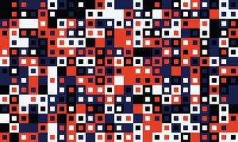 Abstract geometric pattern of red, white, black, and blue squares. A vibrant, modern design ideal for backgrounds, textiles, or tech presentations. vector