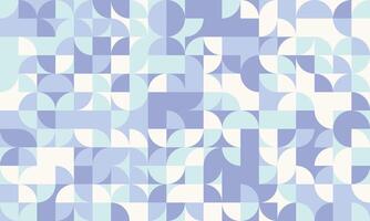 Abstract geometric background featuring a seamless pastel pattern of circles, semicircles, and squares in shades of blue and white. vector