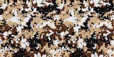Abstract desert camouflage pattern. Digital pixelated texture in earthy tones of brown, beige, and white. Ideal for fashion, military, or gaming designs. vector