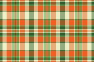 Vibrant autumnal plaid pattern in orange, green, and cream. Perfect for fallthemed designs, textiles, or website backgrounds. vector