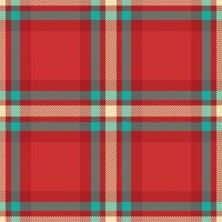 Elementary fabric seamless tartan, luxurious pattern textile. Custom plaid texture check background in red and teal colors. vector