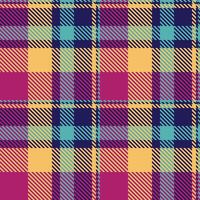 Vibrant, bold plaid pattern in a playful color palette. Perfect for textile design, fashion, and web backgrounds. This cheerful, energetic design evokes feelings of warmth and style. vector