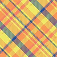 Vibrant diagonal plaid pattern in sunny yellow and orange hues. Ideal for textile design, web backgrounds, or fashion projects. This cheerful, geometric design evokes feelings of warmth and energy. vector