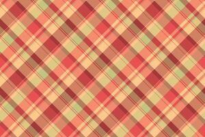 Color check plaid texture, handsome textile pattern. Design tartan seamless background fabric in orange and red colors. vector