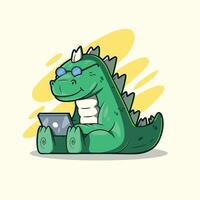 Techasaurus Rex, Dino Monster Working on a laptop. vector