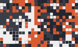 Abstract geometric pixel art background. Vibrant orange, grey, and white squares create a dynamic, modern design. Perfect for tech, website banners, presentations, and digital projects. vector