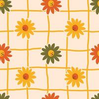 Retro Daisy Grid Seamless Pattern vector