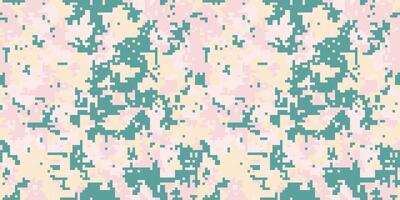 Abstract pixelated camouflage pattern in pastel pink, beige, and teal. Perfect for fashion, textile design, or digital backgrounds. Evokes a sense of modern, understated style and subtle concealment. vector