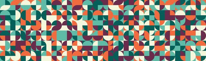 Vibrant geometric pattern featuring a captivating blend of circles and squares in a retro style. vector