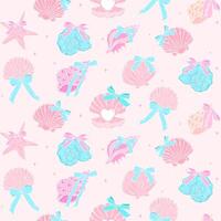 Retro coquette Summer seamless pattern seashells with bow in pastel beach vibe for cute girly fabric and digital surface design vector