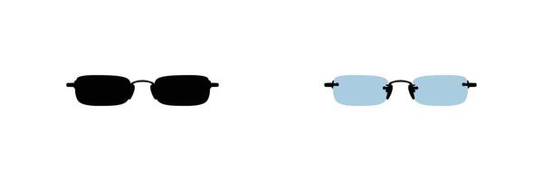 Illustration of rectangle rimless sunglasses type in various style black, color, and outline vector