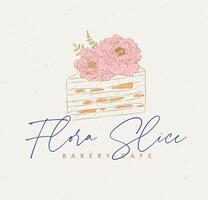 Bakery label design with lettering flora slice drawing on beige background vector