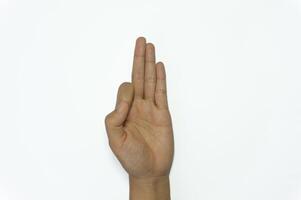 letter F of American hand sign language isolated on white background photo