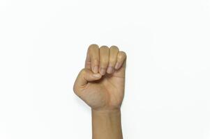 letter E of American hand sign language isolated on white background photo