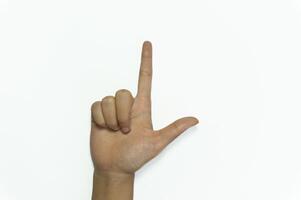 letter L of American hand sign language isolated on white background photo