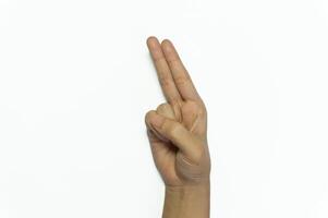 letter U of American hand sign language isolated on white background photo