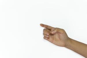 Woman's hands holding something empty isolated on white background. gesture of holding a shooting gun. photo