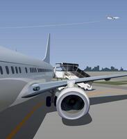 View of the plane from the ramp to the engine. . vector