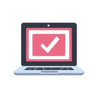 Laptop Screen Check Mark Success Completion and Project Achievement Icon vector