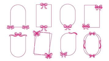 Pink ribbons on frames of different shapes set vector